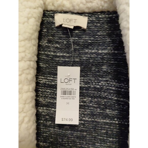 New Ann Taylor Loft Women's Sweater Cardigan Sherpa Trim Pockets Gray Ivory Med - Picture 5 of 7